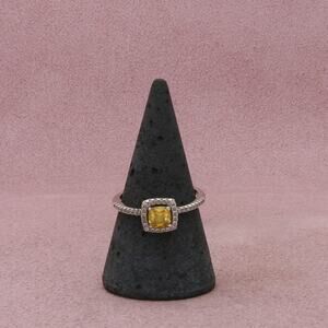 sterling silver cushion-cut yellow cz & halo ring size 8